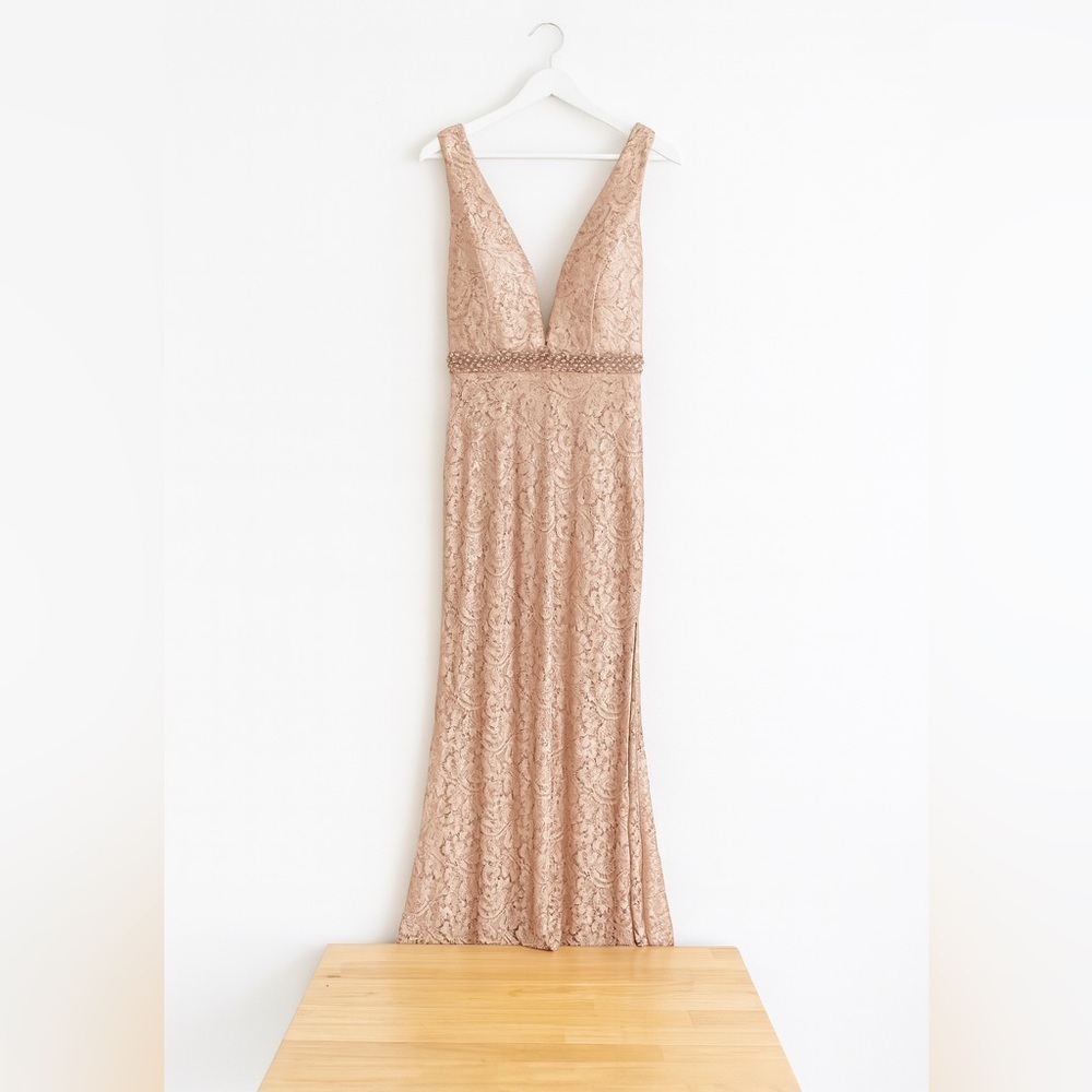 Macy's City Studio Dress NEW in Light Blush Nude Pink Lace Sleeveless Formal - Picture 2 of 4